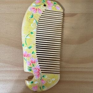 Floral Painted Wooden Comb